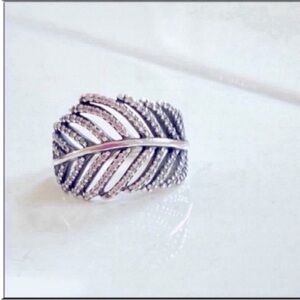 Sterling Silver Ring Leaf Pandora CZ Bling NEW Size 7